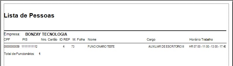 Relatório Lista de Funcionários Bonzay Ajuda Online