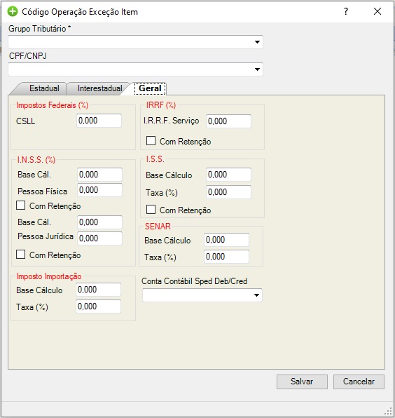 Tela de parametrização tributária Geral Exceção CNPJ.jpg