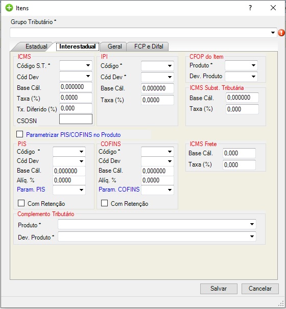 Tela de parametrisação tributária interestadual.jpg