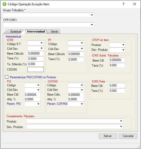 Tela de parametrização tributária interestadual Exceção CNPJ.jpg