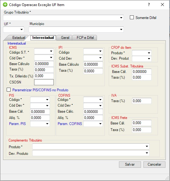Tela de parametrização tributária interestadual Exceção UF Item.jpg
