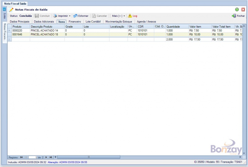Arquivo:Nota Fiscal de Saída aba Itens.jpg